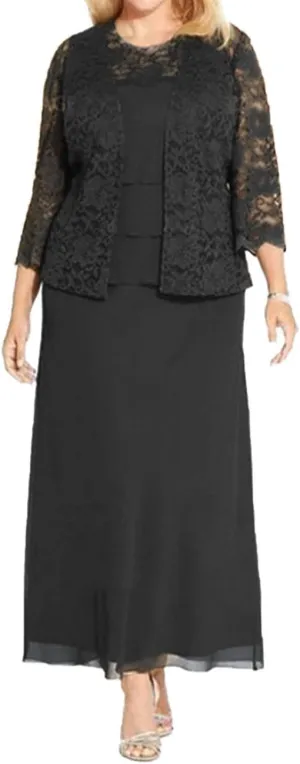 Tea Length Mother of The Bride Dresses Chiffon Evening Formal Dress Lace Jacket Plus Size Tiered