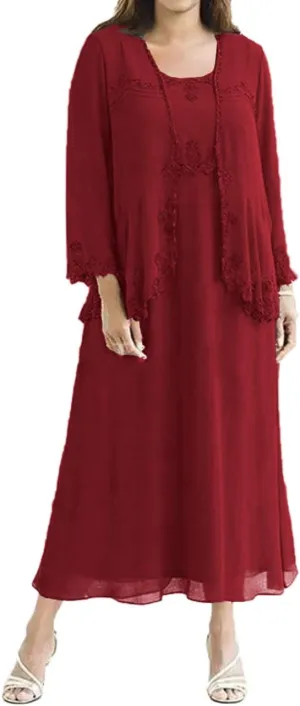 Tea Length Mother of The Bride Dresses Chiffon Evening Formal Dress Lace Wedding Guest Groom Dress Plus Size Jacket
