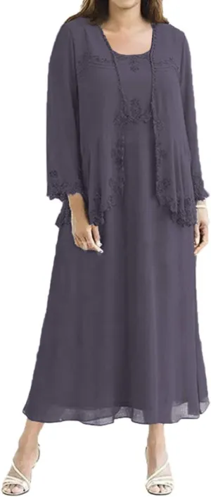 Tea Length Mother of The Bride Dresses Chiffon Evening Formal Dress Lace Wedding Guest Groom Dress Plus Size Jacket