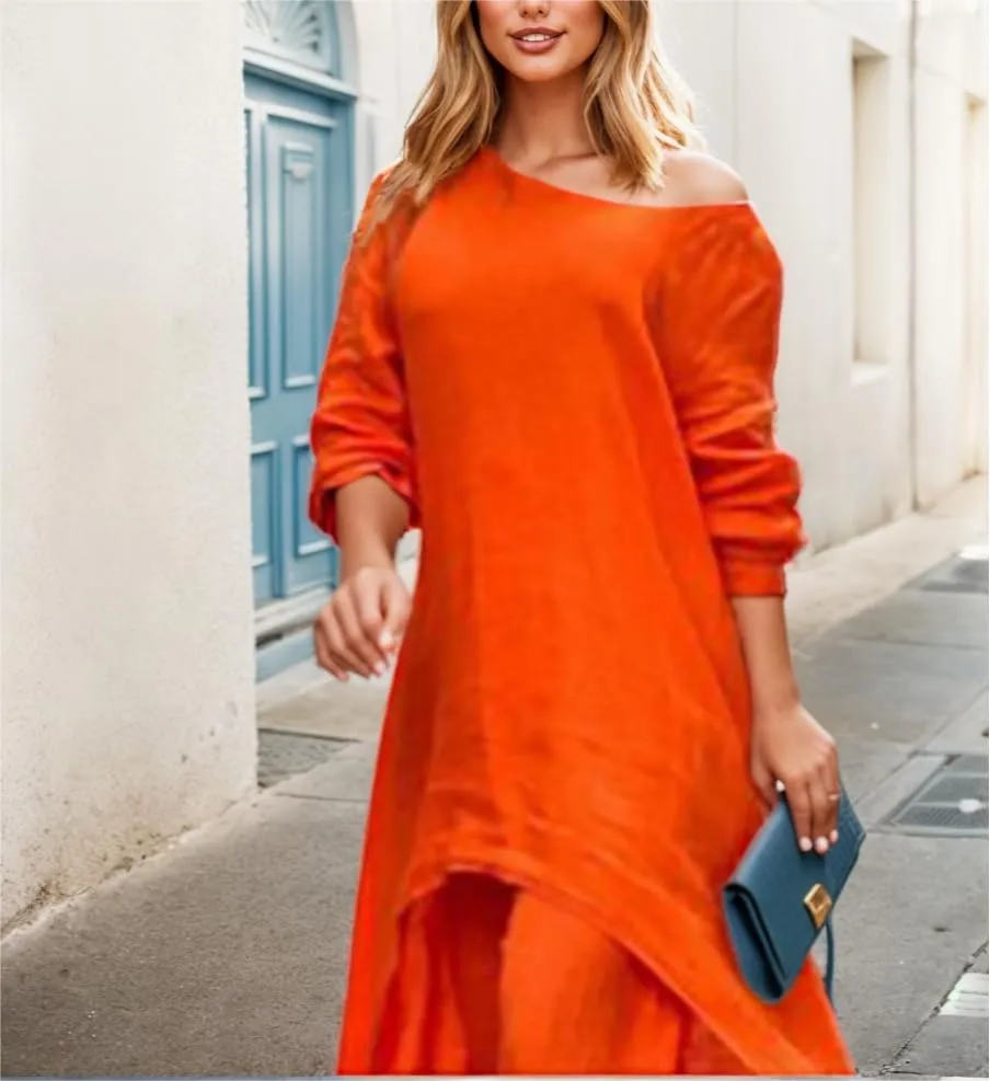 TIAFORD Outfits for Women 2 Piece Sets Cotton Linen Long Sleeve Top Wide Leg Pant Casual Loose Lounge Two Piece Set