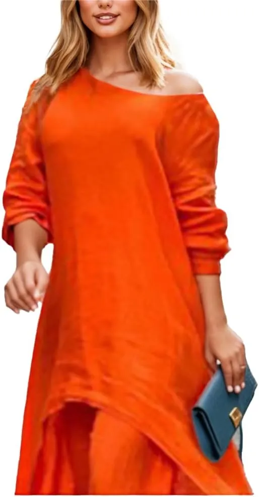 TIAFORD Outfits for Women 2 Piece Sets Cotton Linen Long Sleeve Top Wide Leg Pant Casual Loose Lounge Two Piece Set