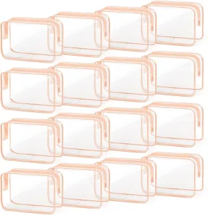 TISRATOK 16 PCS Clear Makeup Bag, Travel Essentials Toiletry Bag, Transparent PVC Cosmetic Organizer Toy-Lego Barbie Storage Pouch for Women Men - Orange-pink,Medium