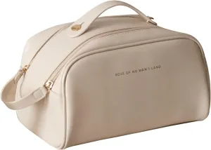 TLULY Pu Leather Portable Toiletry Bag Large Capacity Makeup Bag Designer Waterproof Storage Women Travel Cosmetic Bag (Color : Beige)
