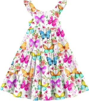 Toddler Dresses Girls Summer Floral Ruffle Sleeve Sundress Casual Sleeveless A-Line Playwear Dress 2-8 Years
