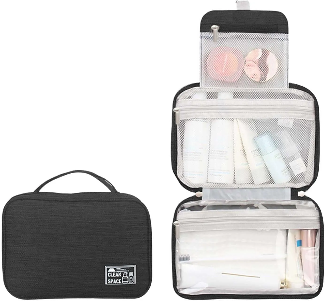 Toiletry Bag Set for Women s for Accessories Bag Makeup Toiletry Water- Shampoo ContainerToiletries Full Sized with Hanging Travel Organizer Hook Cosmetic Bag Travel Bag Cosmetic Bag
