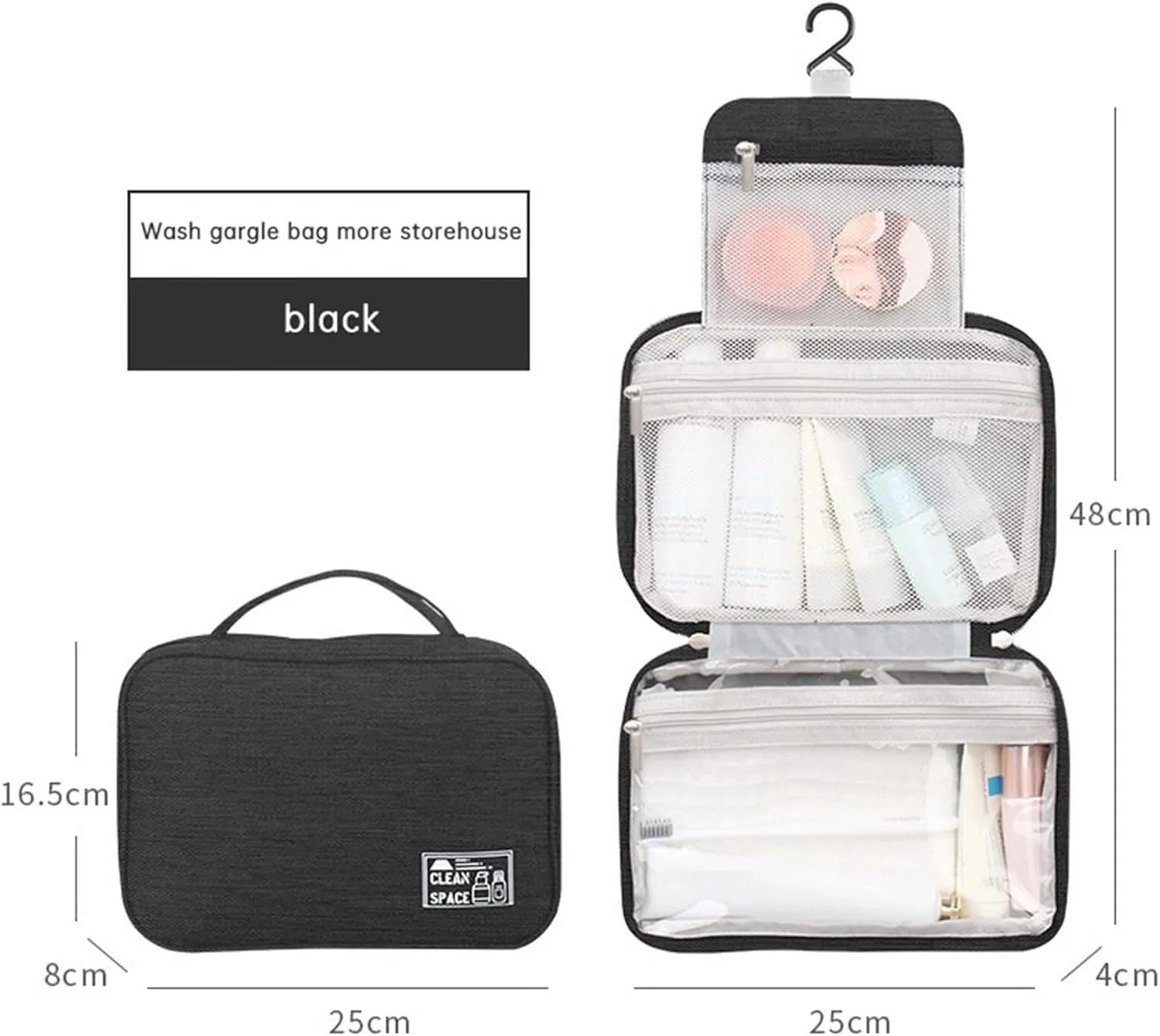 Toiletry Bag Set for Women s for Accessories Bag Makeup Toiletry Water- Shampoo ContainerToiletries Full Sized with Hanging Travel Organizer Hook Cosmetic Bag Travel Bag Cosmetic Bag