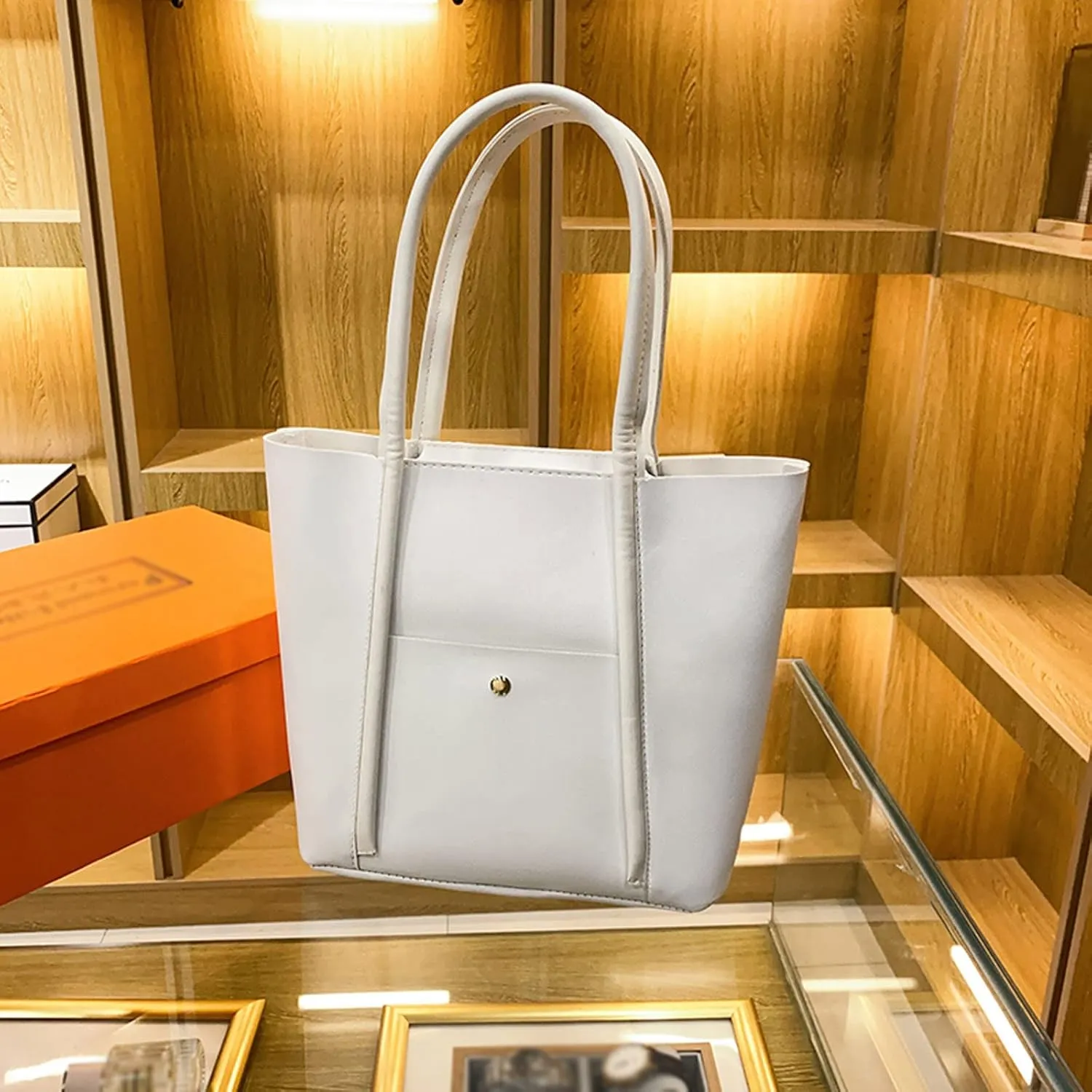 Tote Bag For Women Elegant Leather Solid Color Shoulder Bag Zipper Plus Large Bag Hand Bag For Travel Essential X