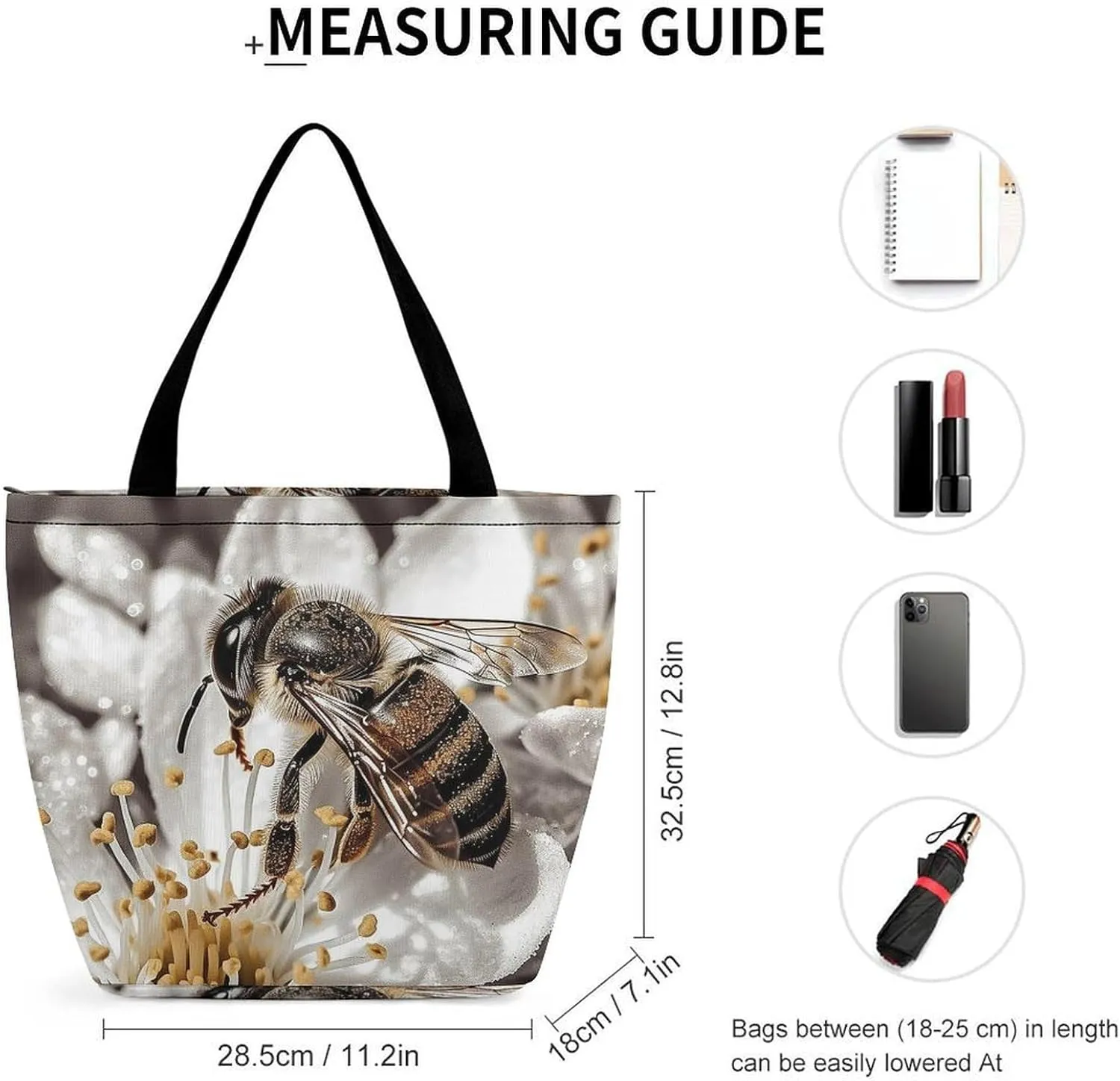 Tote Bag for Women Grocery Bag Bee Pattern Foldable Shopping Bags Reusable Large Tote Bag