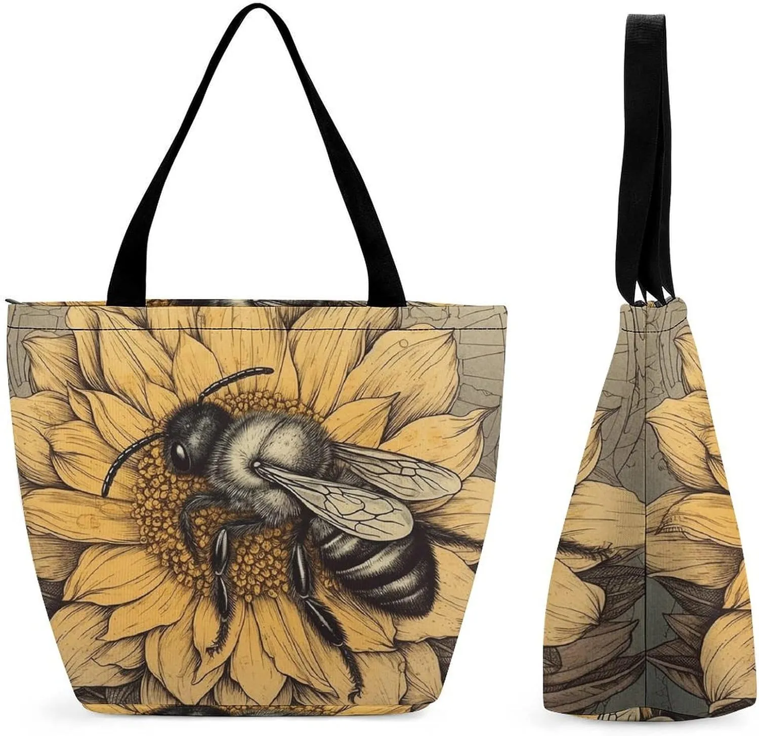 Tote Bag for Women Grocery Bag Bee Pattern Foldable Shopping Bags Reusable Large Tote Bag