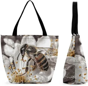 Tote Bag for Women Grocery Bag Bee Pattern Foldable Shopping Bags Reusable Large Tote Bag