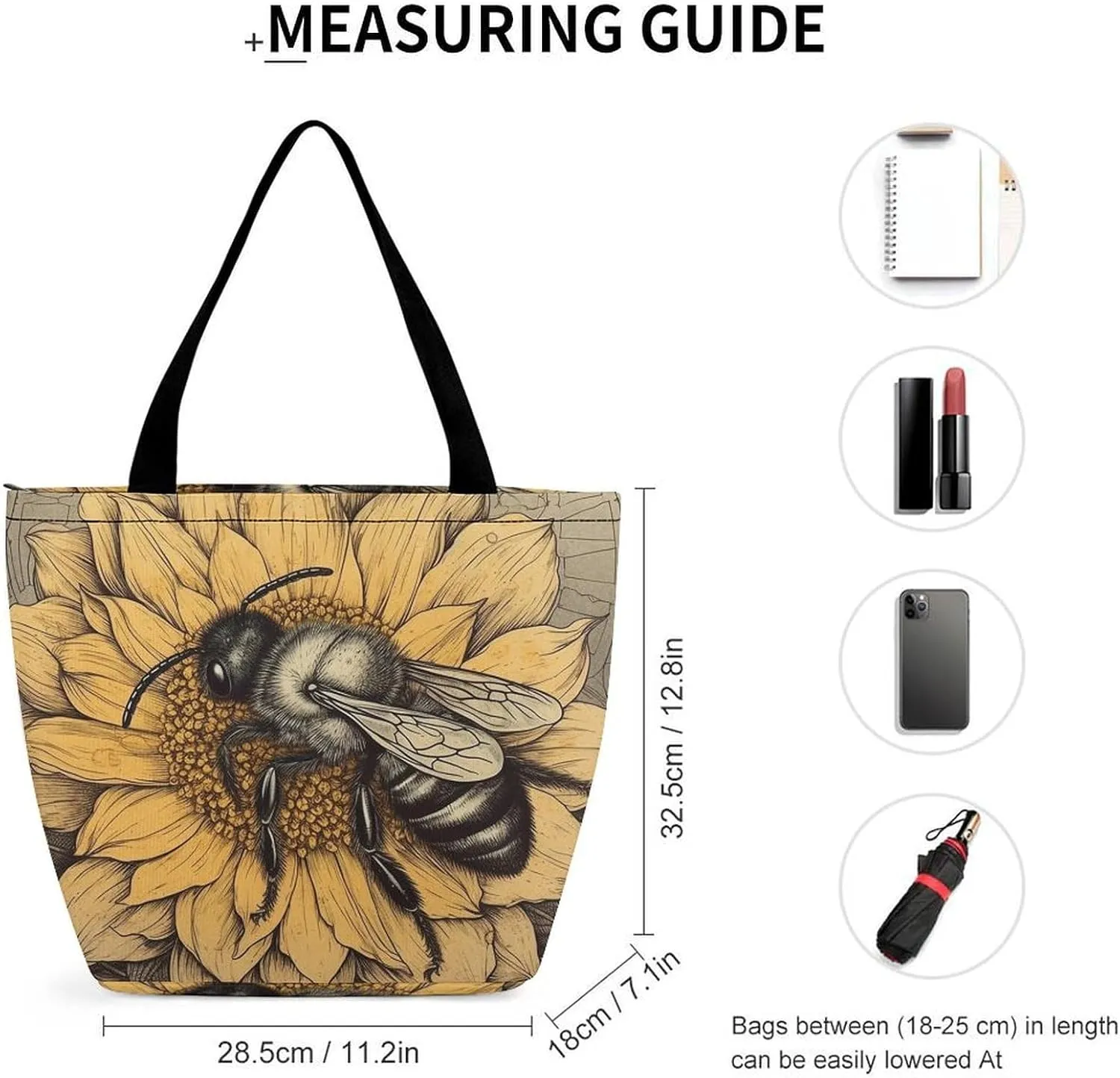 Tote Bag for Women Grocery Bag Bee Pattern Foldable Shopping Bags Reusable Large Tote Bag