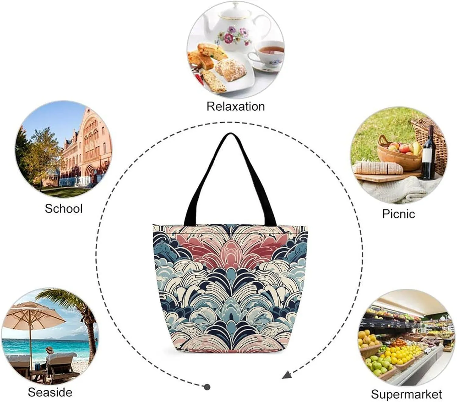 Tote Bag for Women Grocery Bag Hearts Foldable Shopping Bags Reusable Large Tote Bag