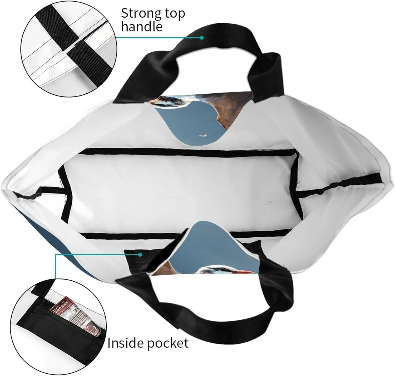Tote Bag for Women Grocery Bag Reusable Shopping Bag Bird resting on branch Handbag Foldable Shoulder Bag