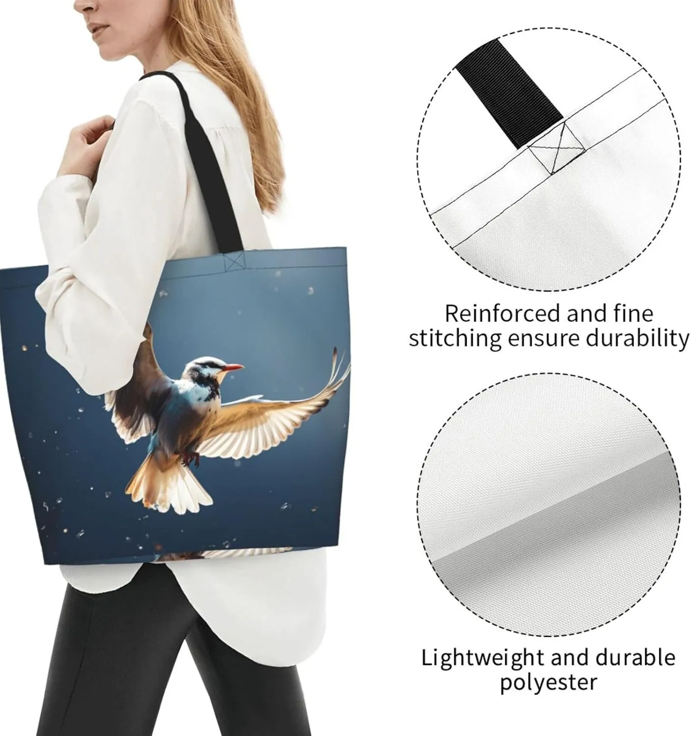 Tote Bag for Women Grocery Bag Reusable Shopping Bag Bird resting on branch Handbag Foldable Shoulder Bag