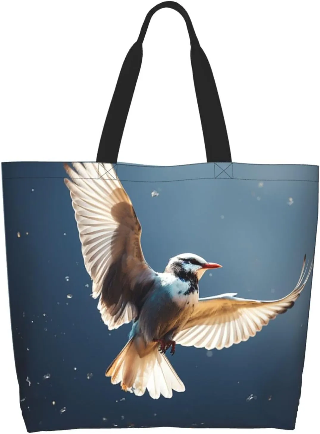 Tote Bag for Women Grocery Bag Reusable Shopping Bag Bird resting on branch Handbag Foldable Shoulder Bag