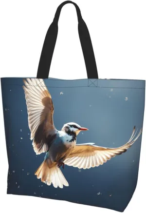 Tote Bag for Women Grocery Bag Reusable Shopping Bag Bird resting on branch Handbag Foldable Shoulder Bag