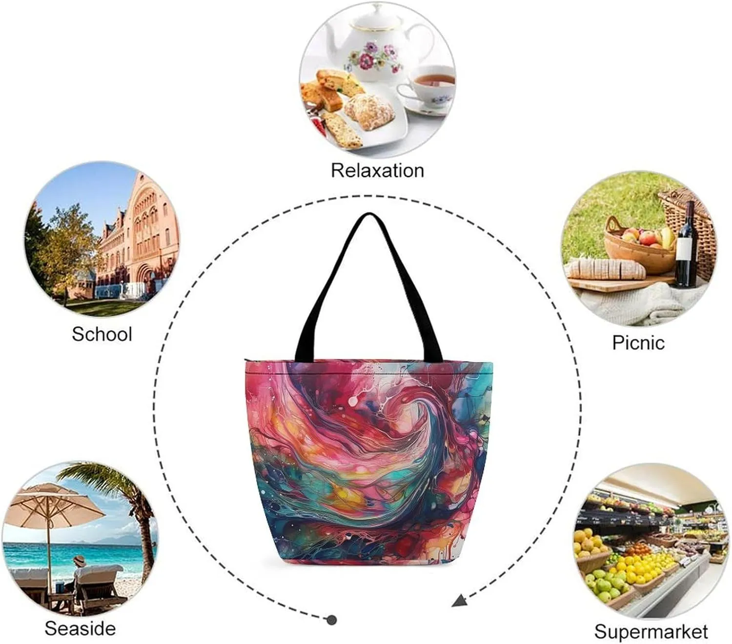 Tote Bag for Women Grocery Bag White Doves Fly Foldable Shopping Bags Reusable Large Tote Bag