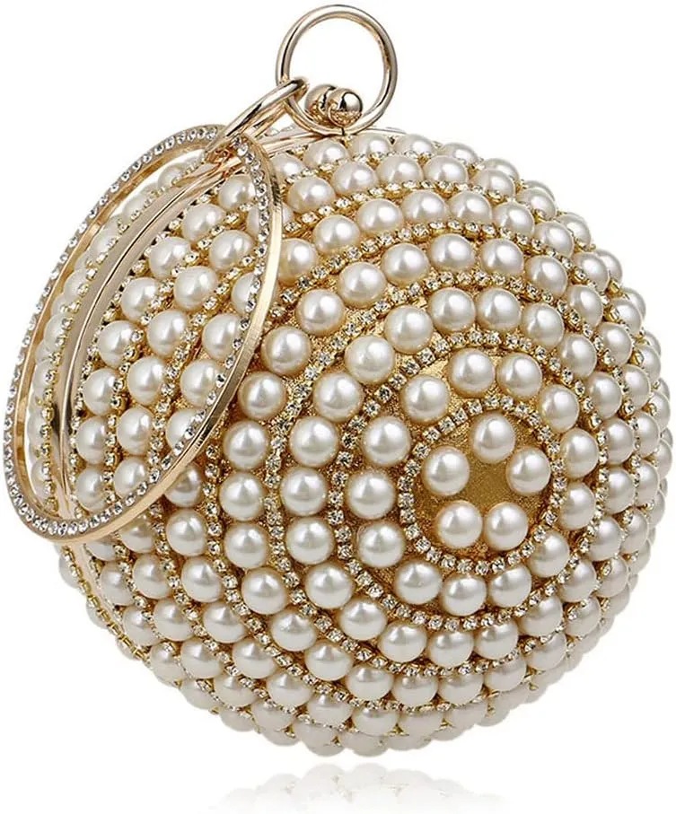 Tote Bag for Women, Women Pearl Evening Bags Round Ball Shape Female Clutch Bags Purse Handbag Wedding Bags