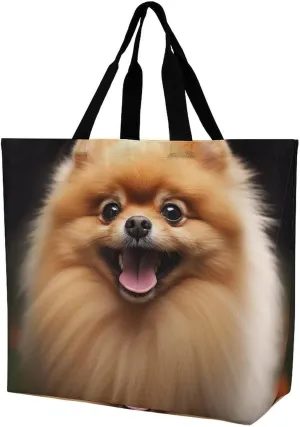 Tote Bag,Painted Foldable Shopping Tote Bag,washable Coating Groceries Storage Pomeranian Bags for Shopping Or Travel