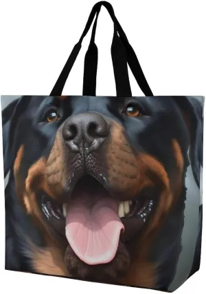Tote Bag,Painted Foldable Shopping Tote Bag,washable Coating Groceries Storage Rottweiler Dogs Tongue Head Bags for Shopping Or Travel