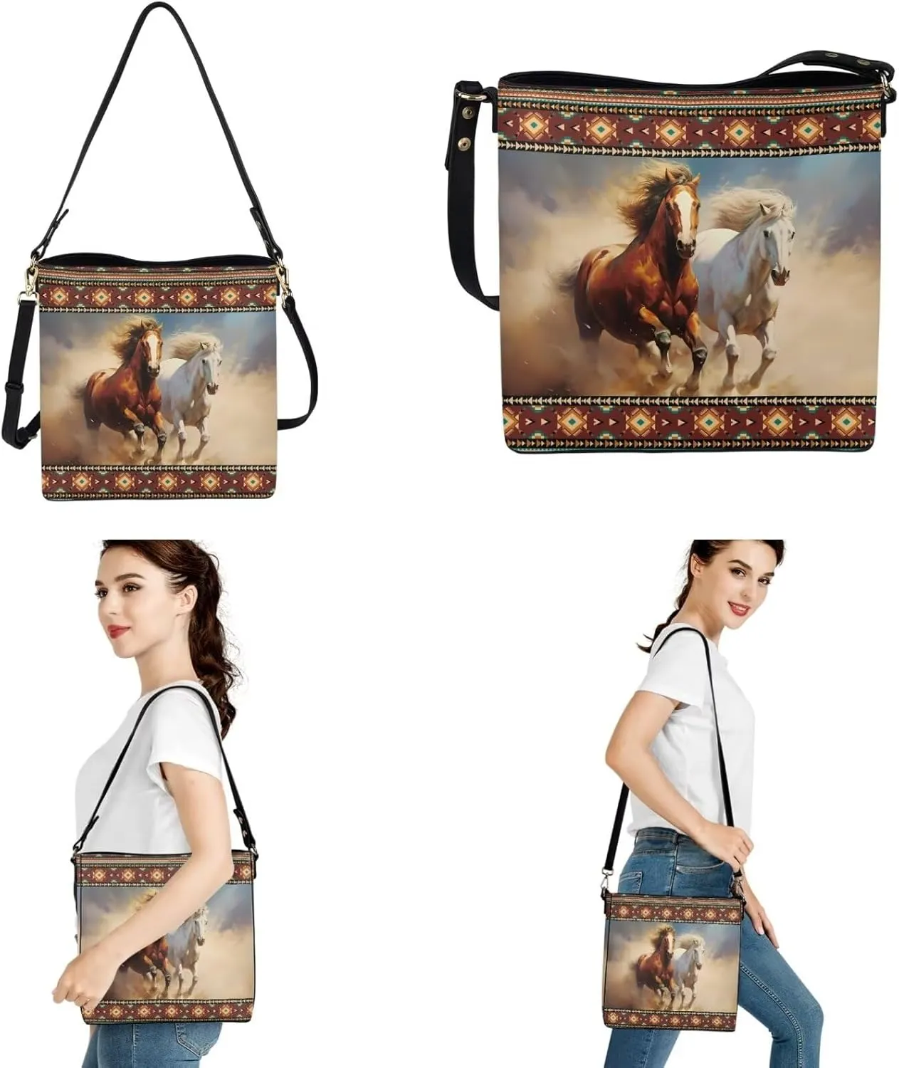 Tote Bags Set 2 Piece Saddle Bags Crossbody Bags for Women Car Key Fob Protector