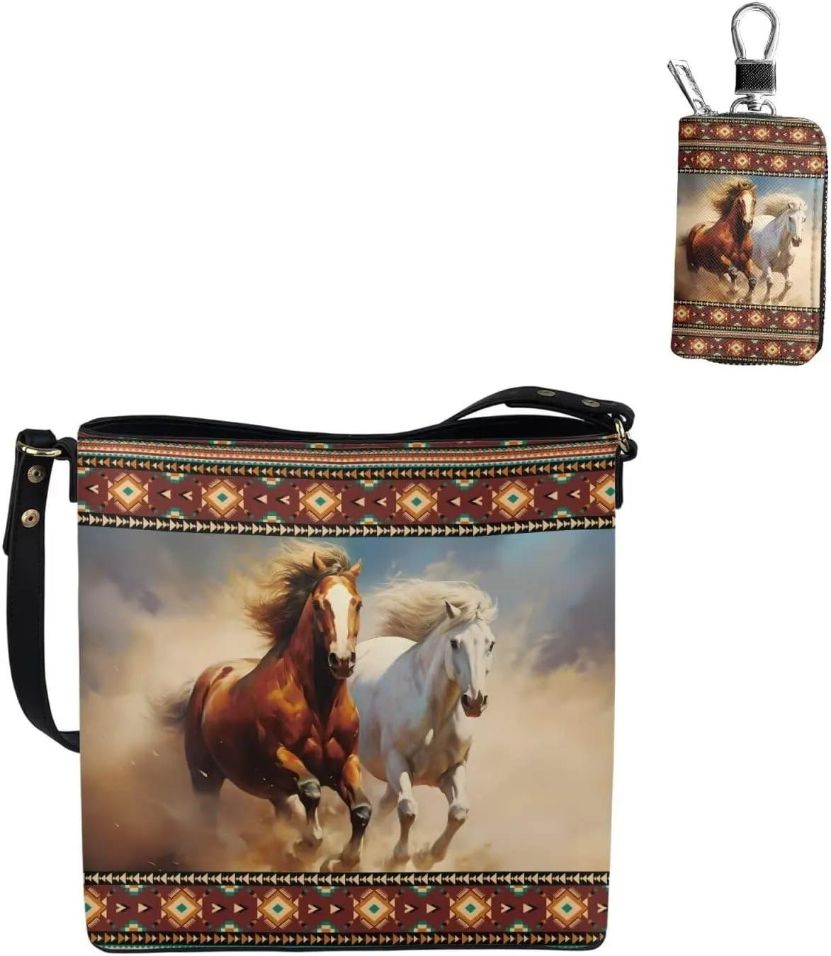 Tote Bags Set 2 Piece Saddle Bags Crossbody Bags for Women Car Key Fob Protector