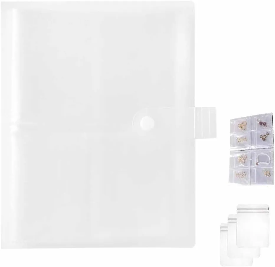 Transparent Jewellery Storage Book Set, Transparent Jewelry Storage Book with Pockets 84 Slots and 60 PCS Clear Small Plastic Bags Ring Earring Organizer Book Card Holder Travel Pouch for Jewelry