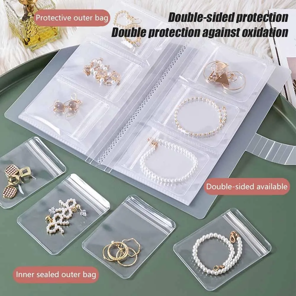 Transparent Jewellery Storage Book Set, Transparent Jewelry Storage Book with Pockets 84 Slots and 60 PCS Clear Small Plastic Bags Ring Earring Organizer Book Card Holder Travel Pouch for Jewelry