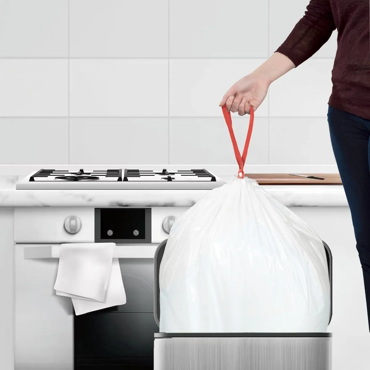 Trash Bags 8-10 Gallon Drawstring, 60 Count Garbage Bags, Large Kitchen Trash Bags, Odorless & Heavy Duty White Plastic Food Scrap Bags for Bathroom Bedroom Office Waste