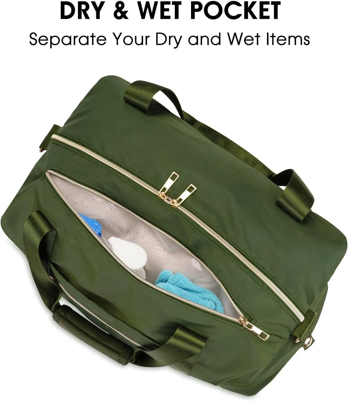 Travel Duffel Bag, For Spirit Airlines Personal Item Bag 18x14x8 Weekender Overnight Bag with TSA Approved Quart Size Bag & Shoes Bag, Underseat Carry-on Luggage for Women (Green)