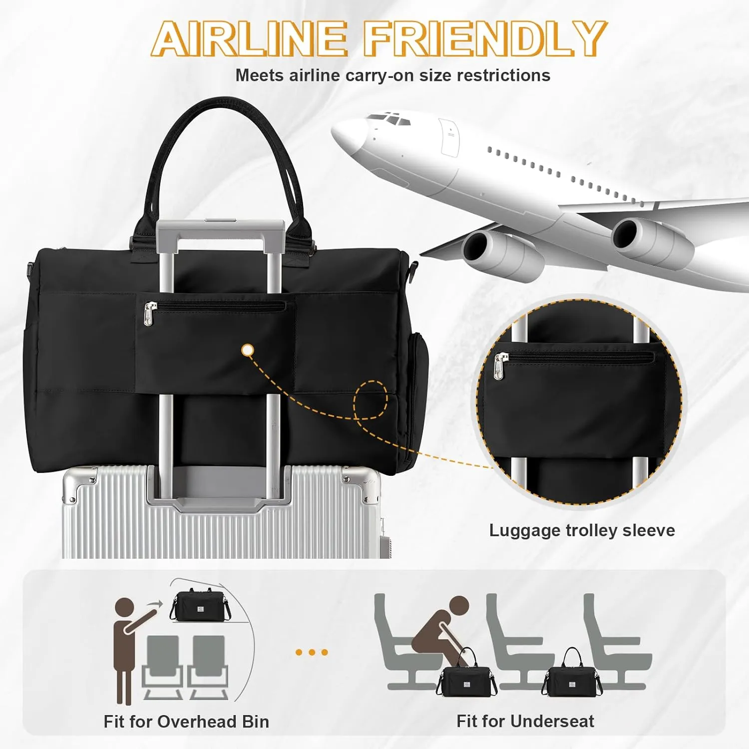 Travel Duffle Bag, Weekender Bag Women Mens Sports Gym Bag with Shoes Compartment and Wet Pocket, Travel Bag for Airplane Waterproof Overnight Bag Carry On Tote Bags Hospital Holdalls Luggage