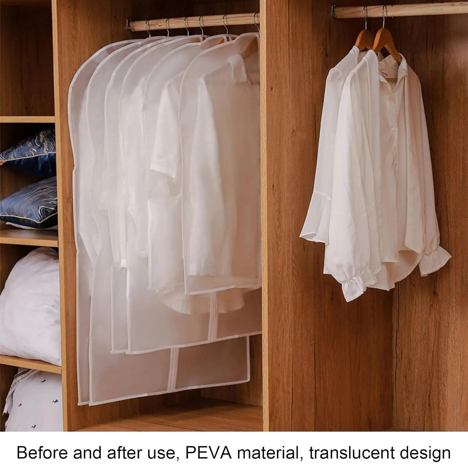 Travel Garment Bag, Plastic Clothes Covers, Thickened PEVA Material, Transparent and Visible, Suitable for Shirts, Sweaters, Jackets (5 Pieces)(60x150cm x59in)