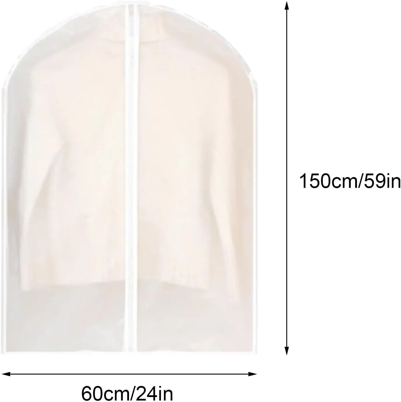 Travel Garment Bag, Plastic Clothes Covers, Thickened PEVA Material, Transparent and Visible, Suitable for Shirts, Sweaters, Jackets (5 Pieces)(60x150cm x59in)