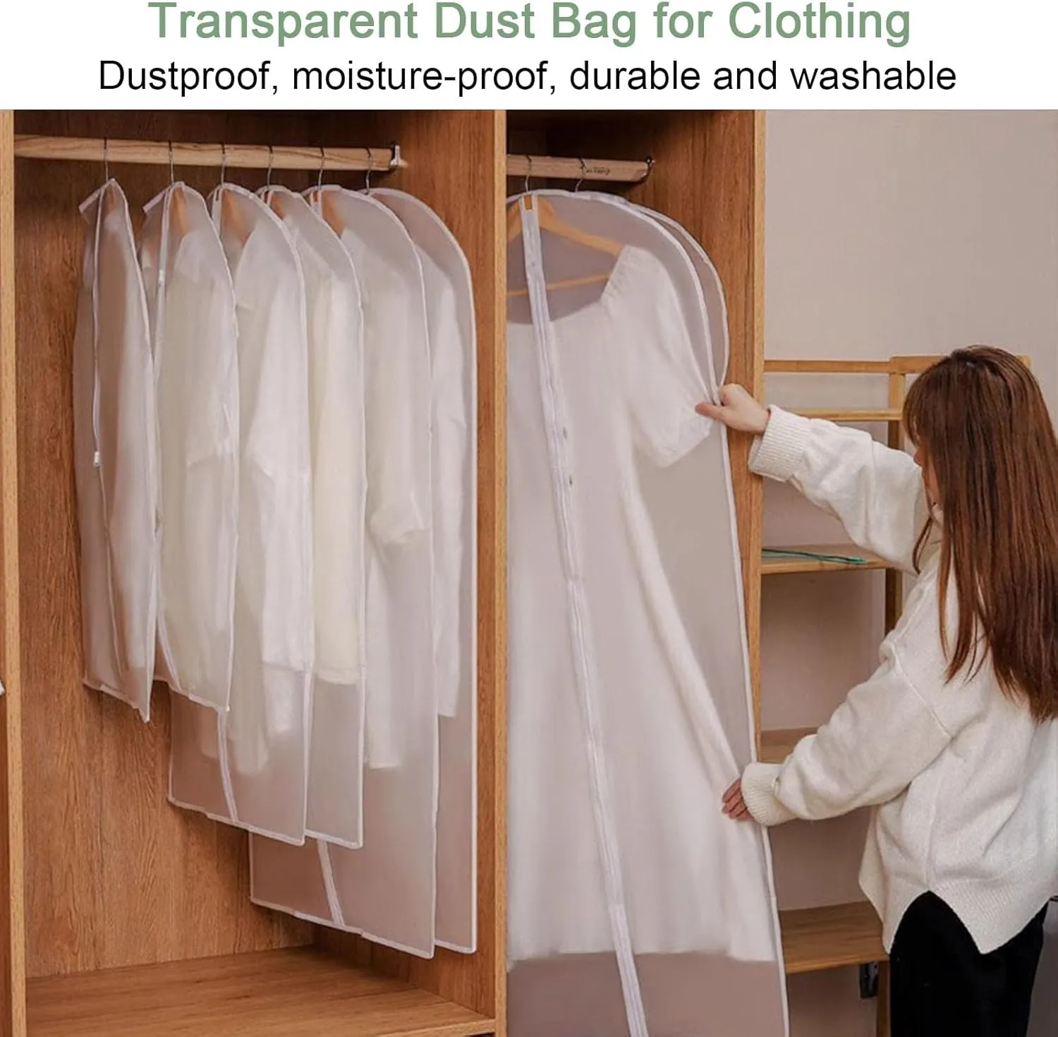 Travel Garment Bag, Plastic Clothes Covers, Thickened PEVA Material, Transparent and Visible, Suitable for Shirts, Sweaters, Jackets (5 Pieces)(60x150cm x59in)