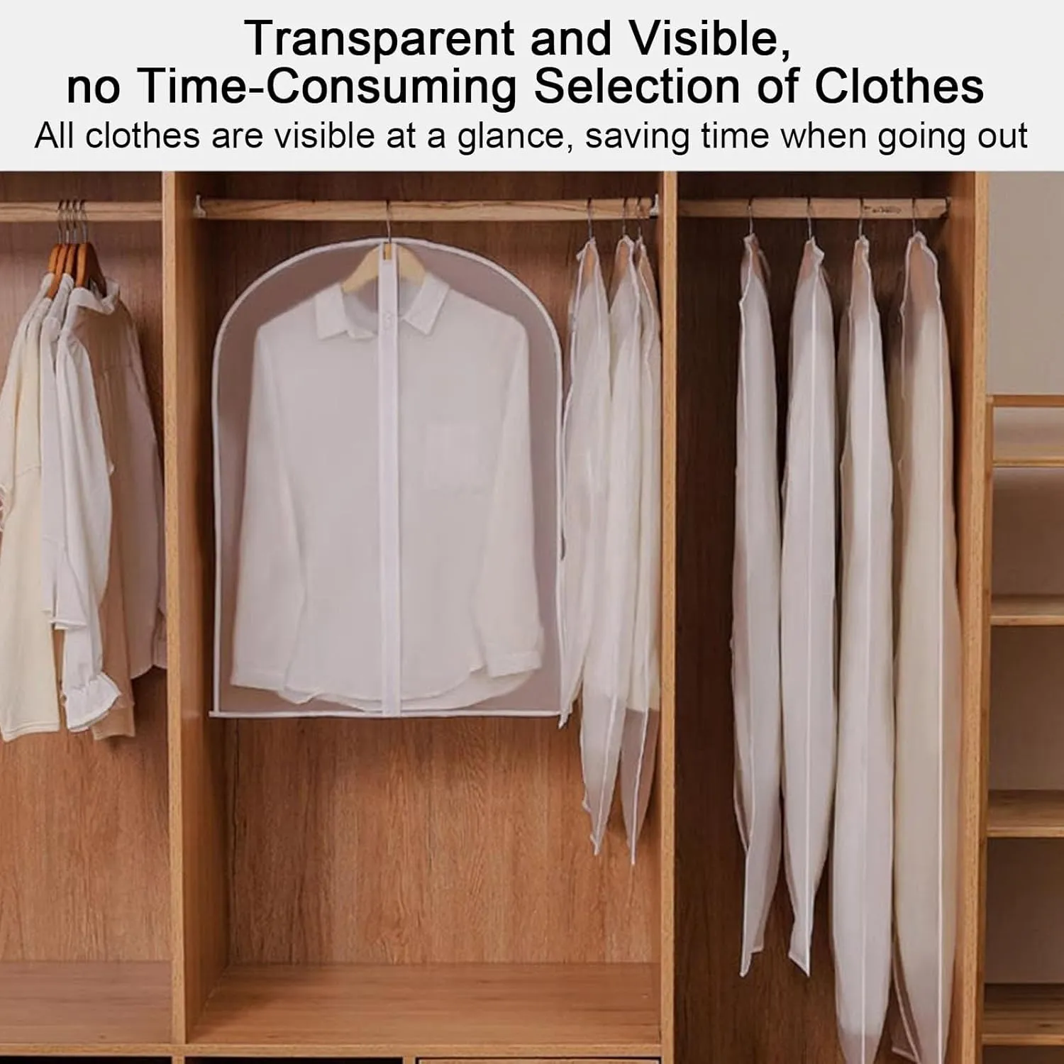Travel Garment Bag, Plastic Clothes Covers, Thickened PEVA Material, Transparent and Visible, Suitable for Shirts, Sweaters, Jackets (5 Pieces)(60x150cm x59in)