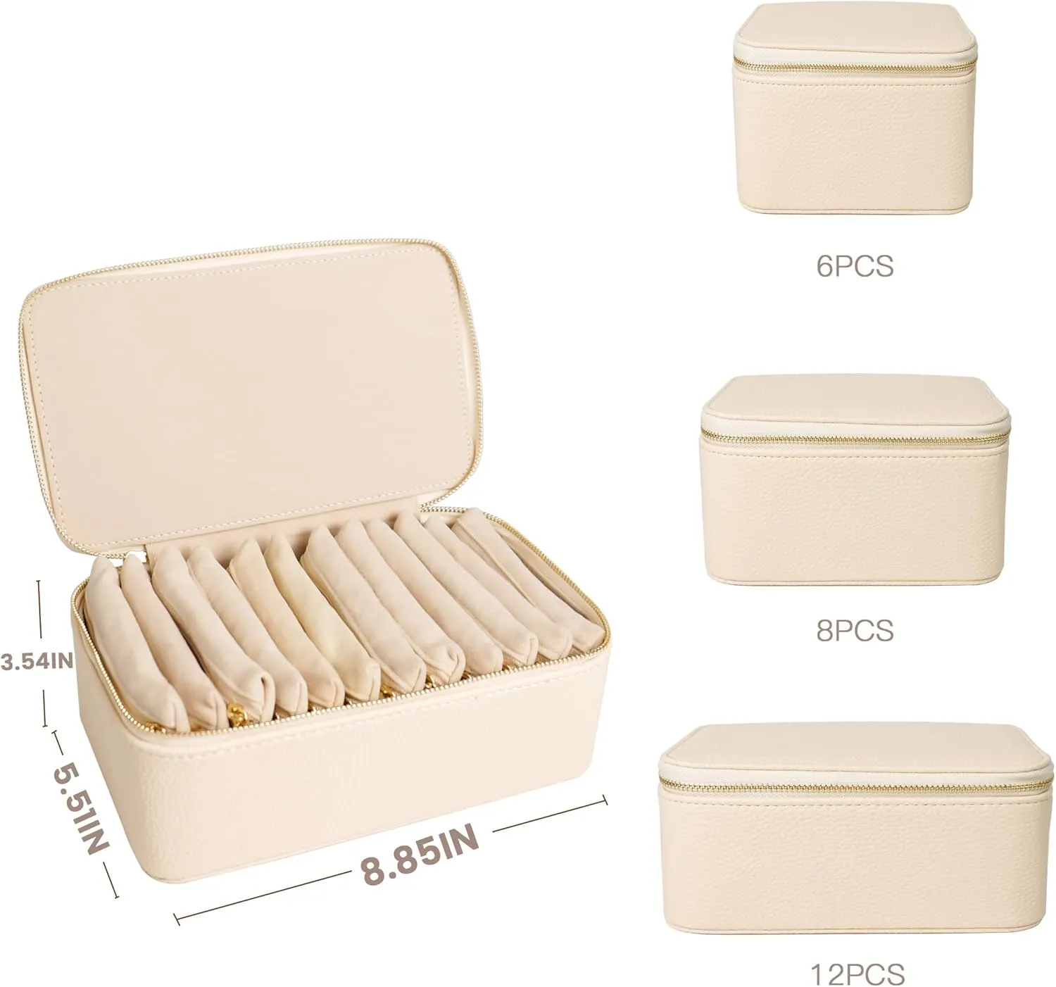 Travel Jewelry Case, Portable Jewelry Box with 12 Jewelry Bags,Travel Gift for Women Teen Girls (Beige 12 Pcs)