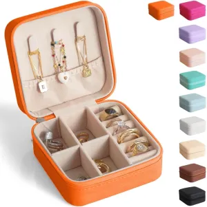 Travel Jewelry Case, Portable Mini Jewelry Travel Organizer, Small Jewelry Boxes for Women, Bridesmaid Gifts and Travel Essentials Accessories to Store (1 PC, Orange)