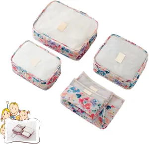 Travel Space Save Luggage Storage Packing Organizers Bags 6pcs (6pack, pink flower)