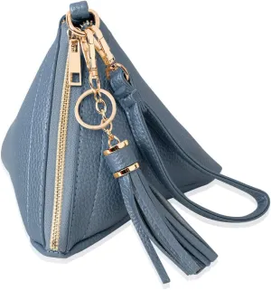 Triangle Vegan Leather Wristlet Clutch Purse Handbag - Pyramid Evening Cocktail Pouch Wallet Detachable Strap & Tassel Charm