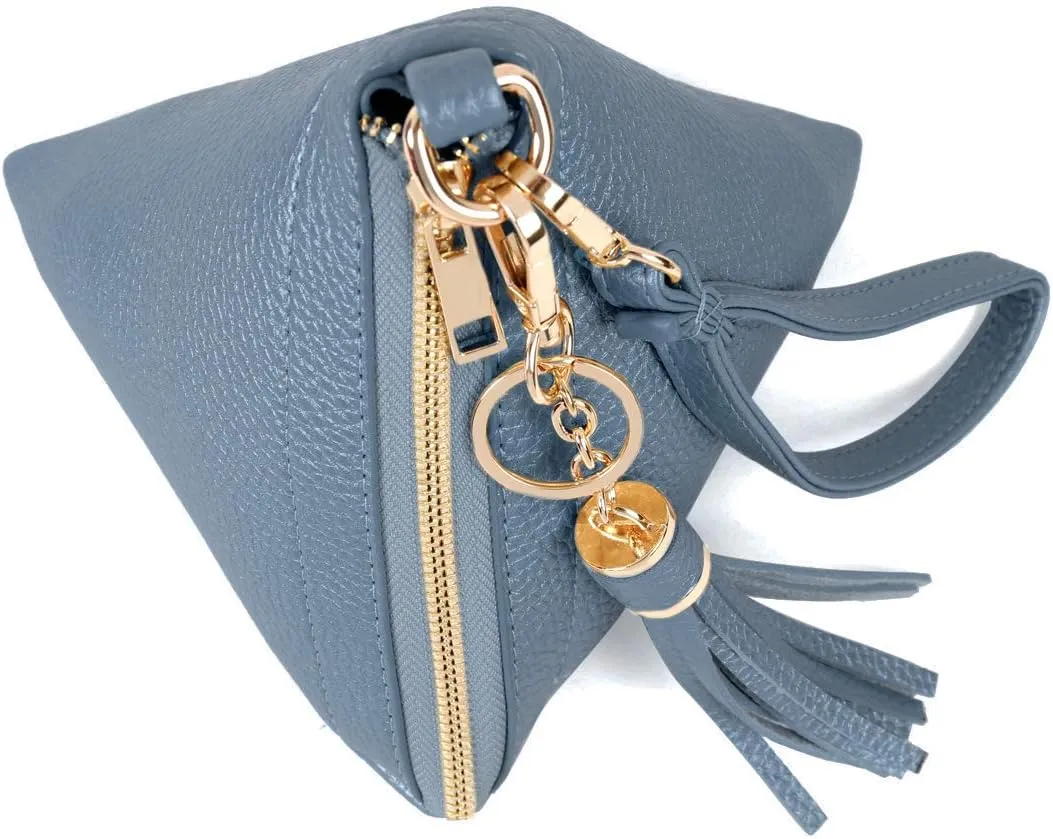 Triangle Vegan Leather Wristlet Clutch Purse Handbag - Pyramid Evening Cocktail Pouch Wallet Detachable Strap & Tassel Charm