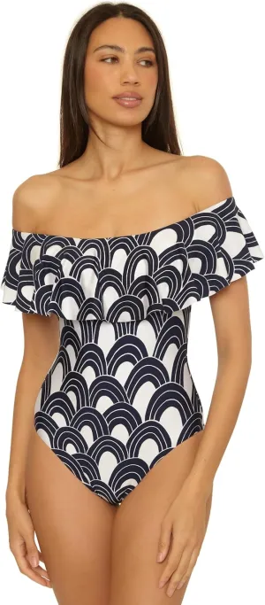 Trina Turk Women's Monaco One Piece Swimsuit, Off Shoulder, Bathing Suits