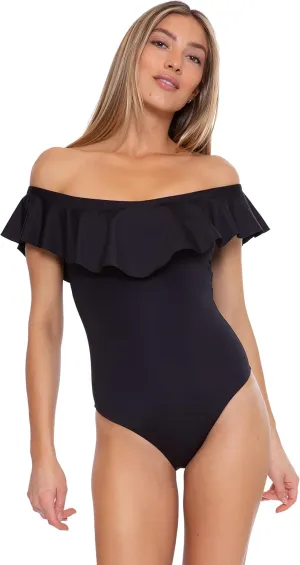 Trina Turk Women's Monaco One Piece Swimsuit, Off Shoulder, Bathing Suits