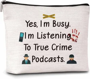 True Crime Gifts Makeup Bag For Woman, True Crime Podcast Junkie Cosmetic Bag, Podcast Lover Gift Bag, Crime Fan Makeup Zipper Bag, Birthday Gifts For Family Friends Sister BFF, A49