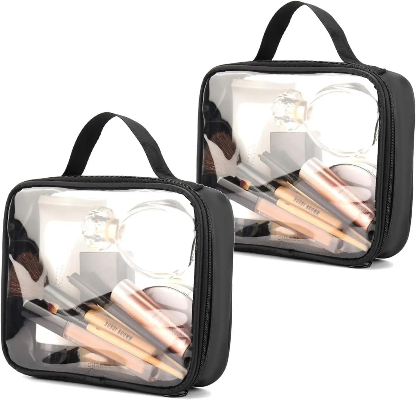 TSA Approved Clear Travel Toiletry Bags, TRIPON Clear Plastic Waterproof Toiletries Makeup Cosmetic Pouch Carry-on Quarts Liquid Bag, Black, 21*16cm, travel makeup cosmetic toiletries bag