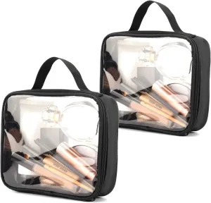 TSA Approved Clear Travel Toiletry Bags, TRIPON Clear Plastic Waterproof Toiletries Makeup Cosmetic Pouch Carry-on Quarts Liquid Bag, Black, 21*16cm, travel makeup cosmetic toiletries bag