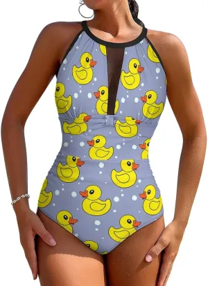 Tummy Control Swimsuits for Women Slimming One Piece Bathing Suit Retro Halter Push Up Swimwear