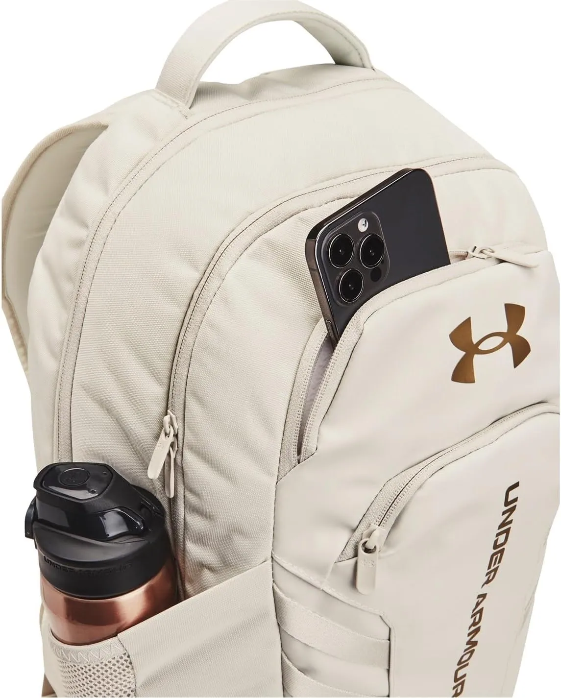 Under Armour Hustle 6.0 Pro Backpack, Summit White/Metallic Gold, One Size Fits Most