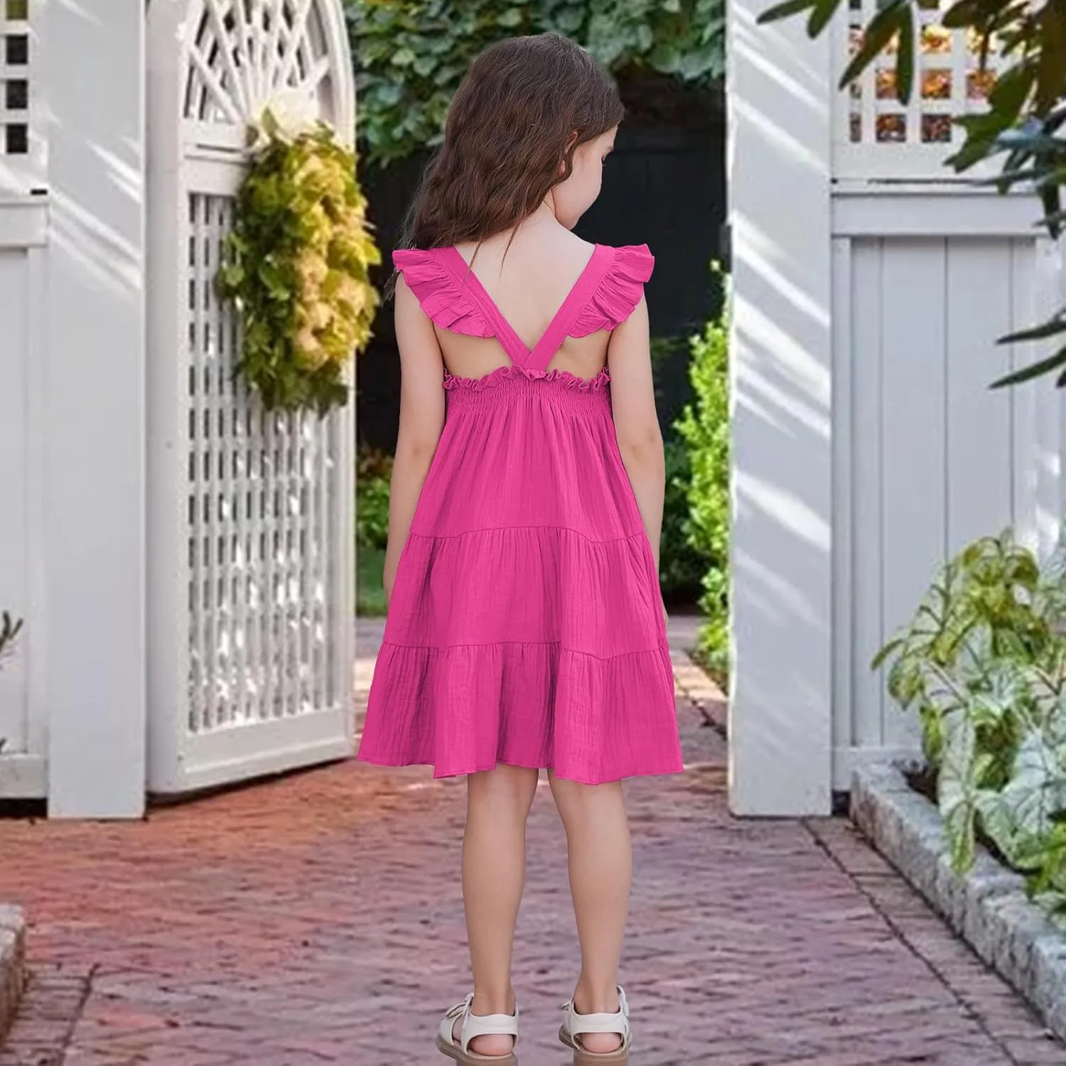 Unikaka Baby Girls Dresses Ruffle Sleeveless Toddler Princess Party Dresses Little Girls Beach Casual Summer Sundress 2-6Y