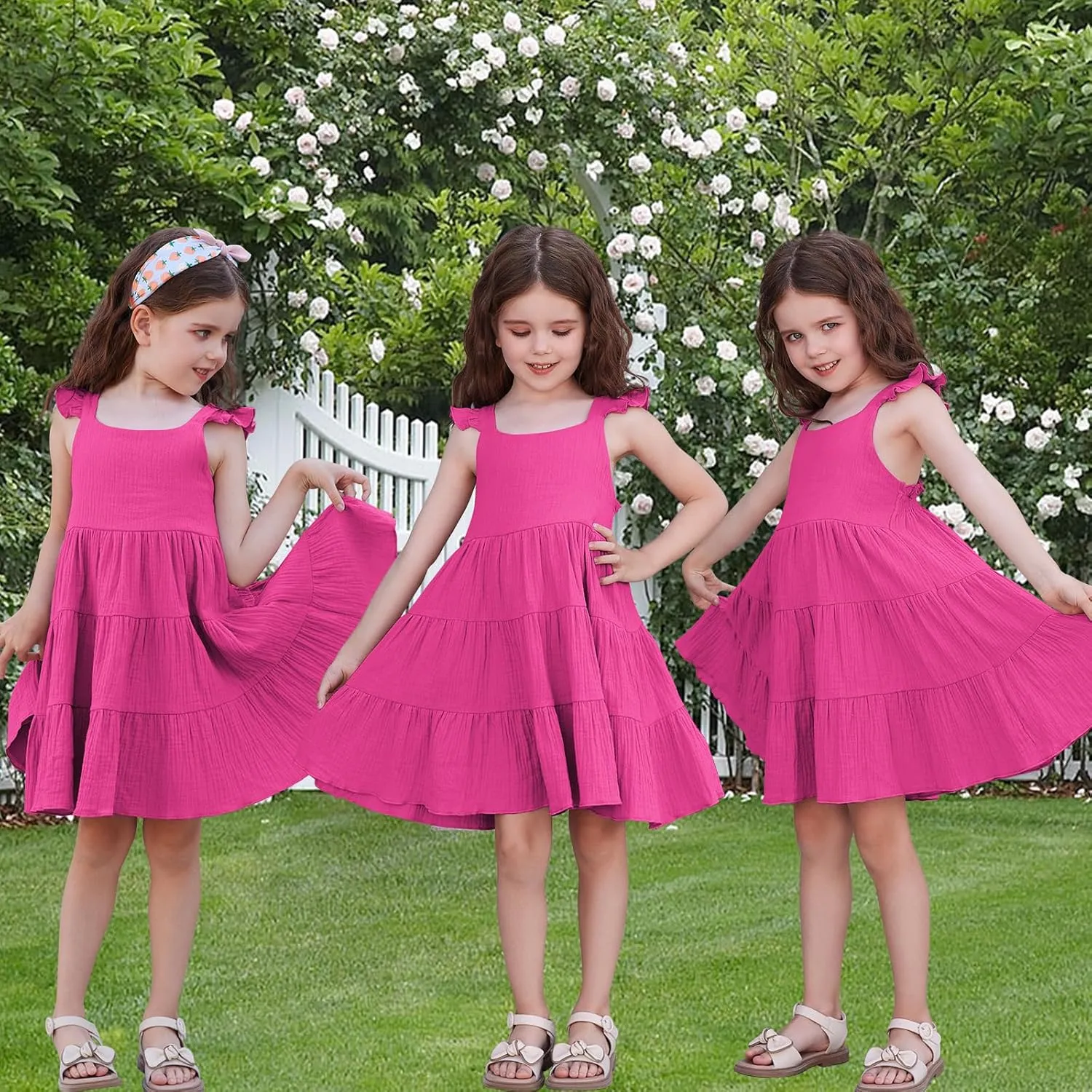 Unikaka Baby Girls Dresses Ruffle Sleeveless Toddler Princess Party Dresses Little Girls Beach Casual Summer Sundress 2-6Y