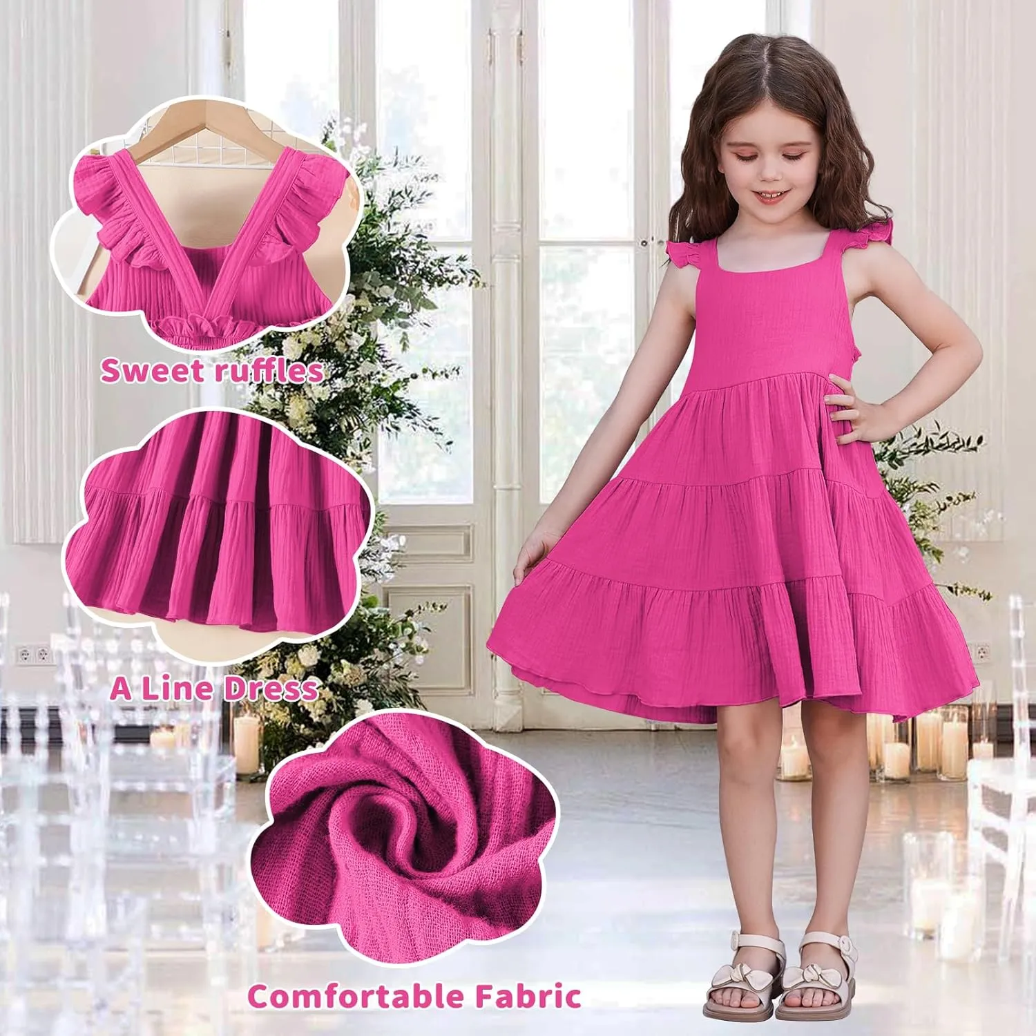 Unikaka Baby Girls Dresses Ruffle Sleeveless Toddler Princess Party Dresses Little Girls Beach Casual Summer Sundress 2-6Y
